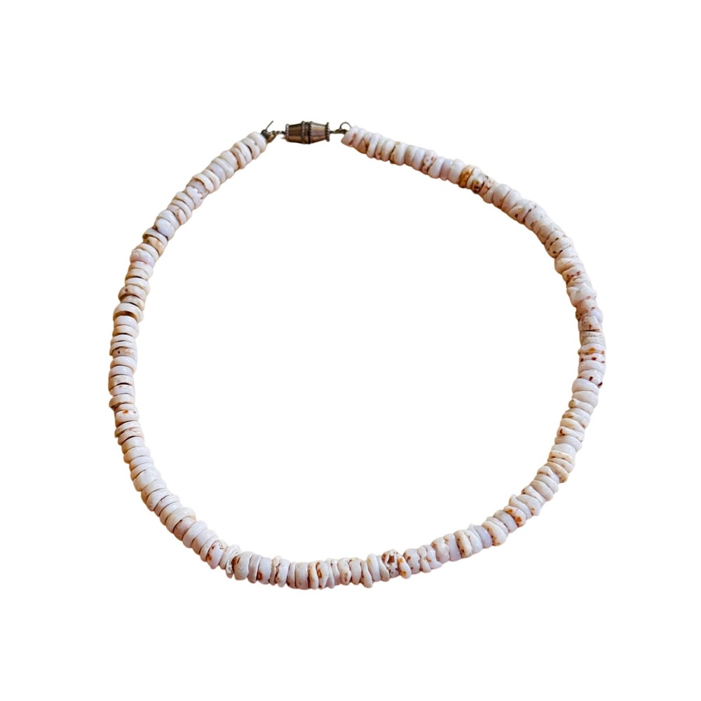 VTG Hawaiian Puka Shell Anklet Bracelet Surfer 70s Beads Souvenir Genuine 12.5"
